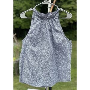 J. Crew Size 6 Blue White Floral Tie-neck Light Cotton Blouse Women's Top